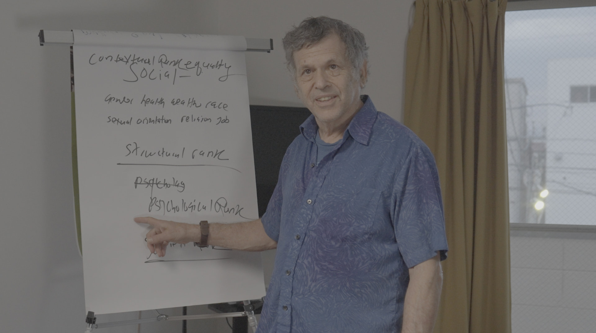 A facilitator pointing at a flip chart explaining psychological rank